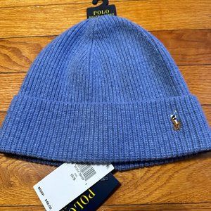 NEW Polo Ralph Lauren Baby Blue Wool Blend Cuff Knit Beanie Hat Men